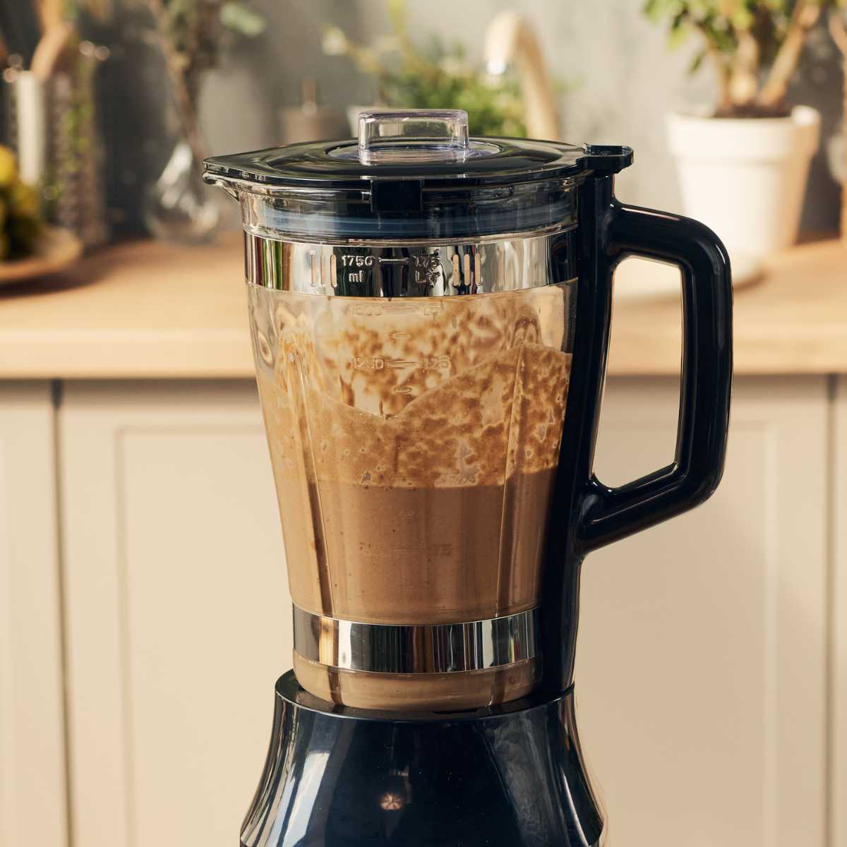 Almond joy smoothie in a blender.