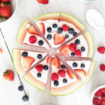 watermelon dessert pizza with coconut whipped cream