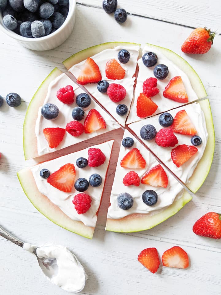 watermelon dessert pizza with coconut whipped cream