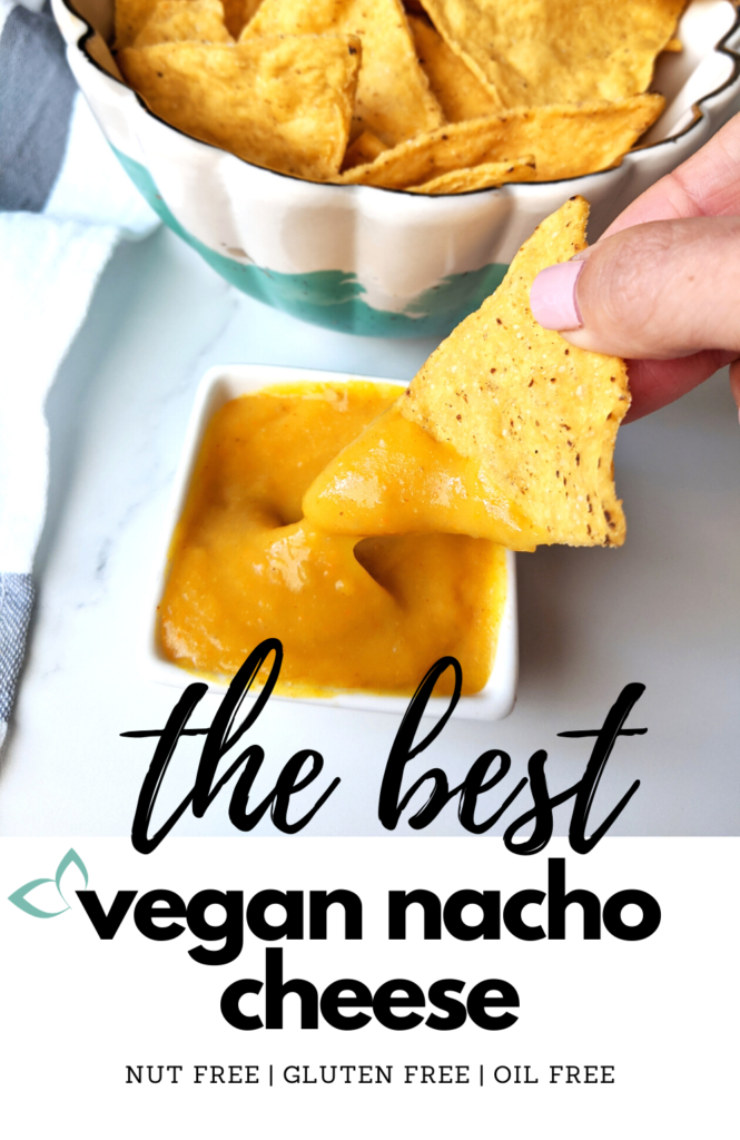 Need a tasty vegan nacho cheese dip? Look no further! This one is nut-free, oil-free, and gluten-free and ACTUALLY tastes like nacho cheese sauce! #vegancheese #vegancheesedip #vegancheesesauce #dairyfree #nondairy #glutenfree #oilfree #nutfree #plantbased #plantbasedcheese #veganrecipe