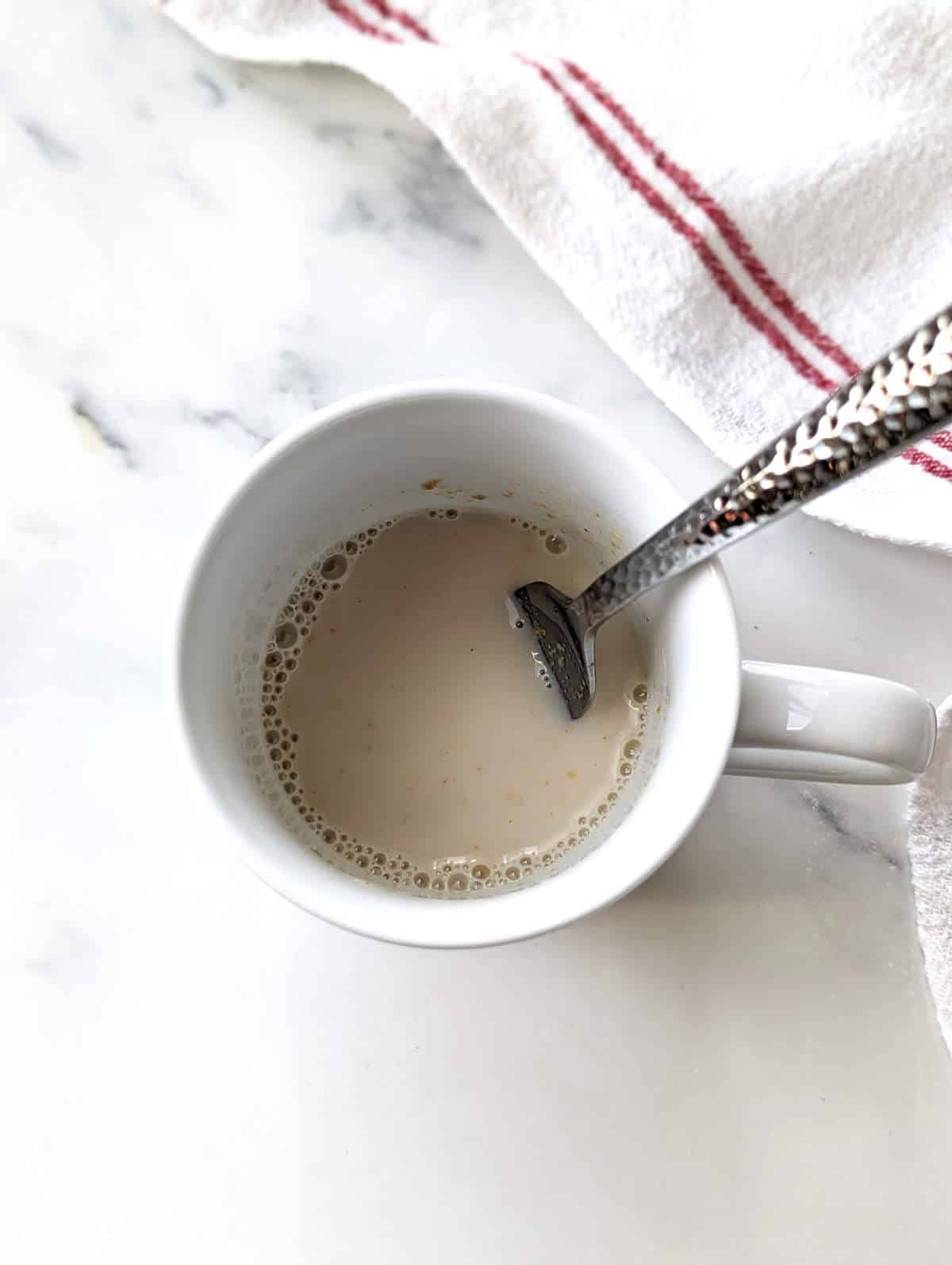 Blend the wet ingredients in a mug with a fork.