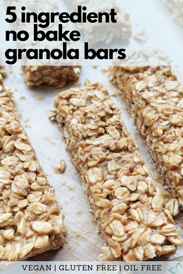 Just 5 ingredients and 5 minutes to whip these up. These bars are so easy to make, you'll never buy store-bought granola bars again. They are very filling, boasting 9g of protein using only whole food ingredients, and are vegan and gluten free! #granolabar #vegansnack #easysnack #vegan #glutenfree #healthysnack