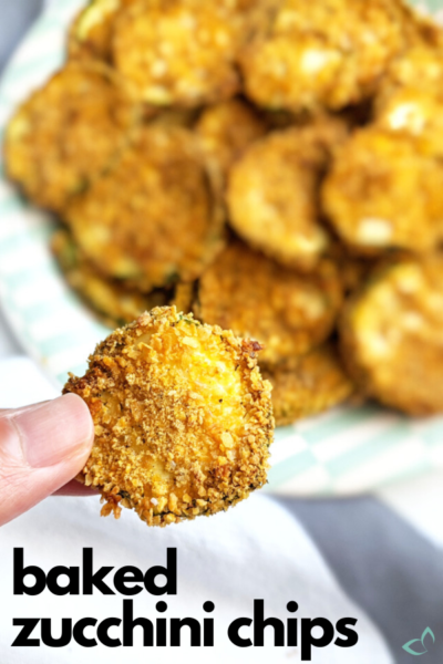 These Vegan Baked Zucchini chips are oven-baked, crispy, and irresistible! They're a delicious and healthy alternative to regular chips and are incredibly easy to make! #vegansnack #veganchips #healthysnack #easysnack #bakedchips #zucchinichips