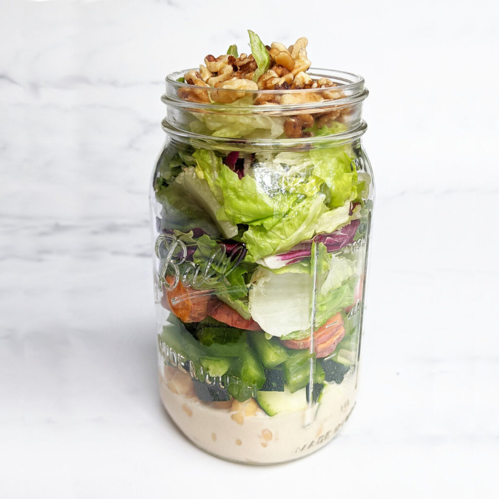 Sweet Potato & Chickpea Mason Jar Salad with Maple Tahini Dressing