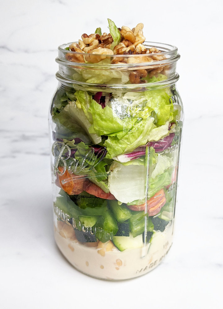 Sweet Potato Chickpea Mason Jar Salad Maple Tahini Dressing