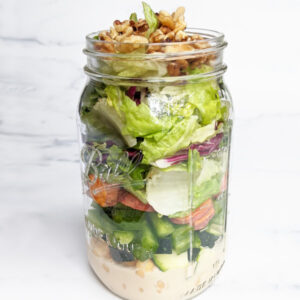 Sweet Potato & Chickpea Mason Jar Salad with Maple Tahini Dressing