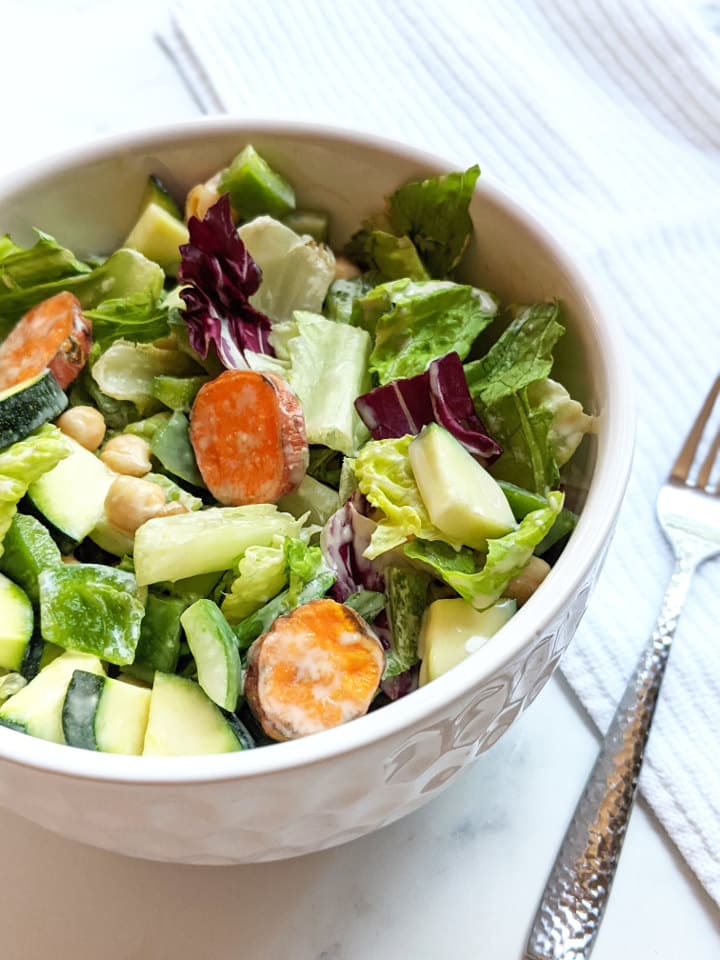 Sweet Potato & Chickpea Mason Jar Salad with Maple Tahini Dressing