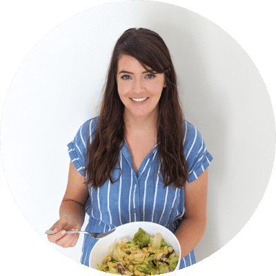 Rachel holding salad bowl.