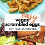 Pinterest image to share this easy vegan scrambled eggs recipe.