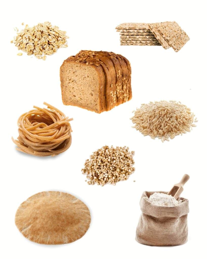 collage of a variety of whole grains