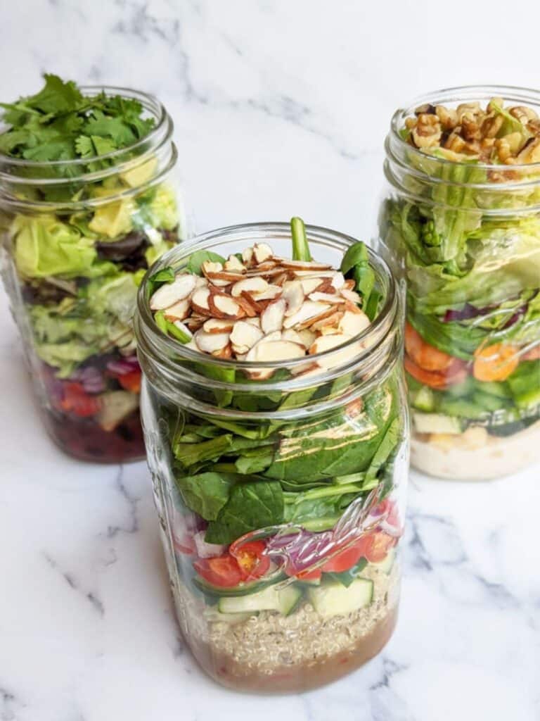 three mason jar salads