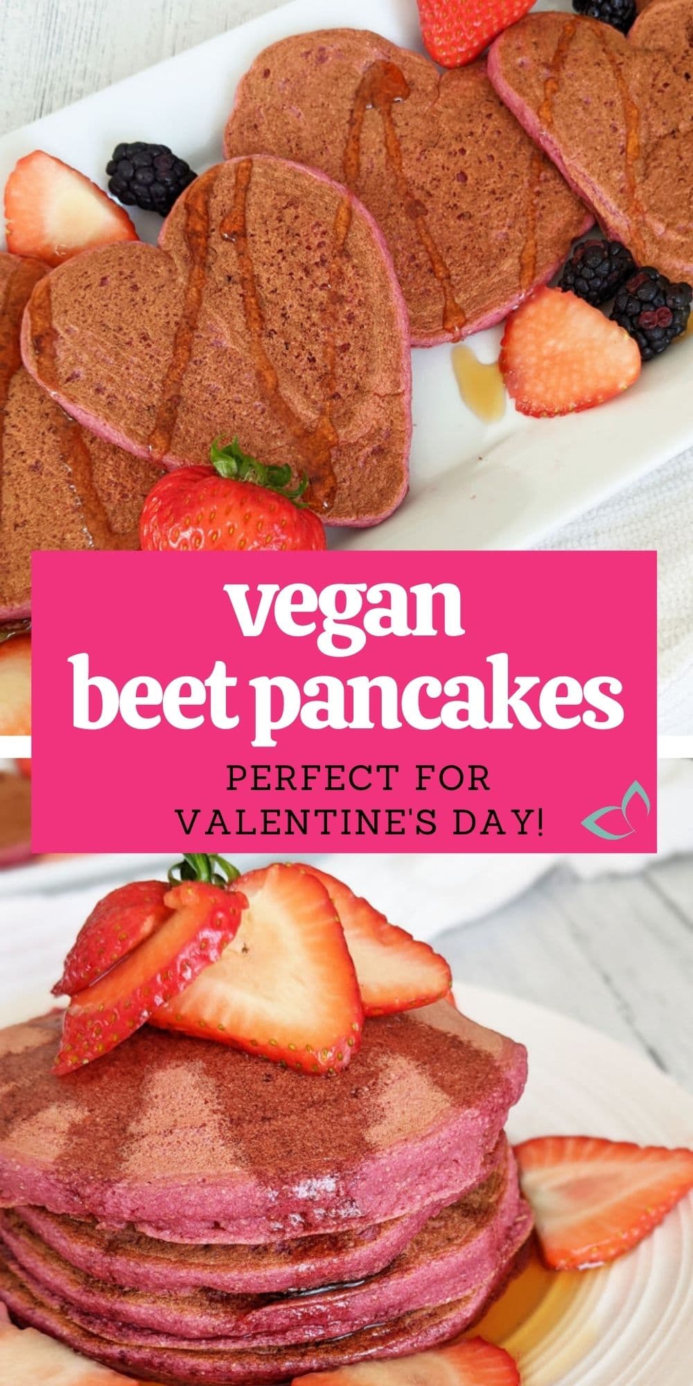 These beautiful beet pancakes are the perfect breakfast treat on Valentine's Day or any day you just want some fun color in your food. They're healthy, made with beets, whole wheat flour and are both oil free and dairy free but still incredibly scrumptious!