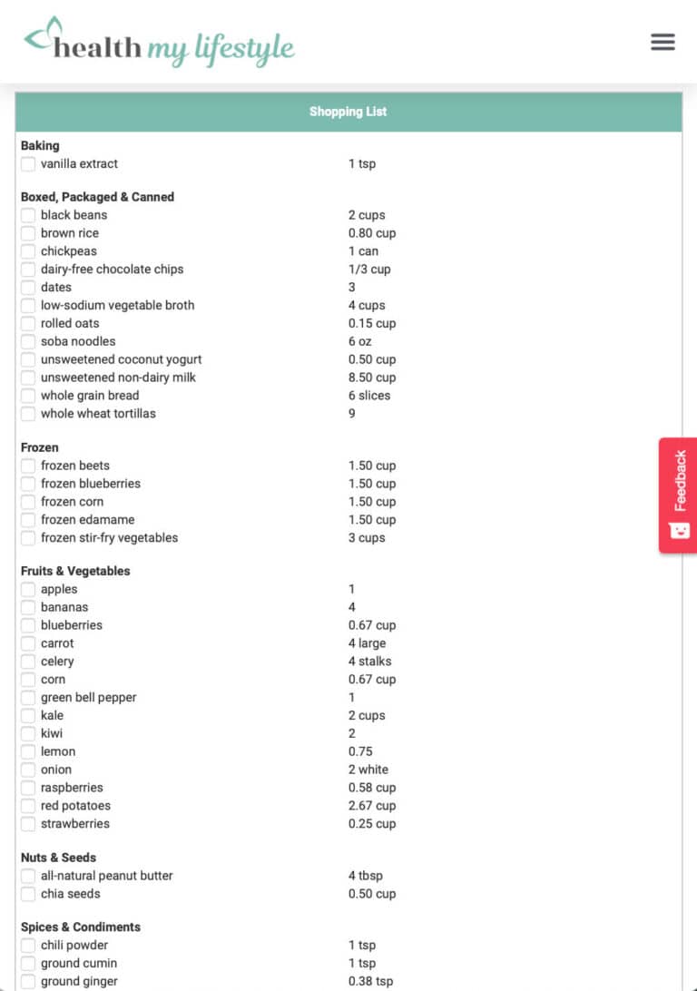 Weekly Vegan Meal Plans with Grocery List - Health My Lifestyle