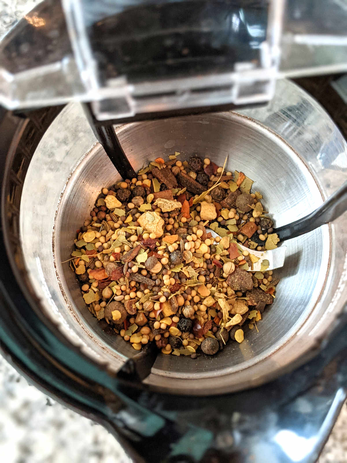 Pickling spice in a spice grinder.