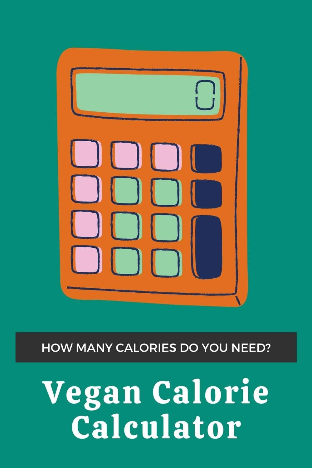 Calculator doodle with text on image that says "how many calories do you need? Vegan Calorie Calculator"