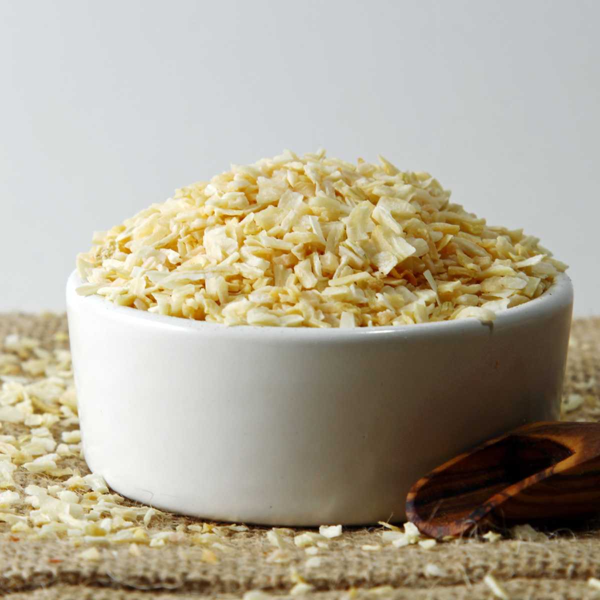 Onion flakes in a bowl.