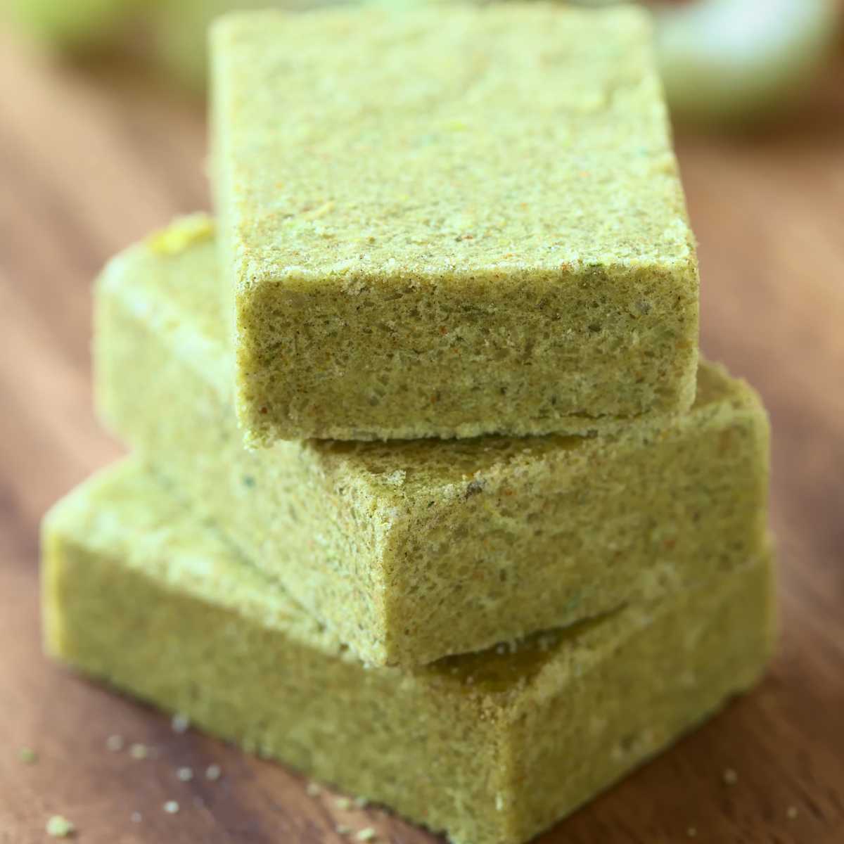 Vegetable bouillon cubes in a stack.