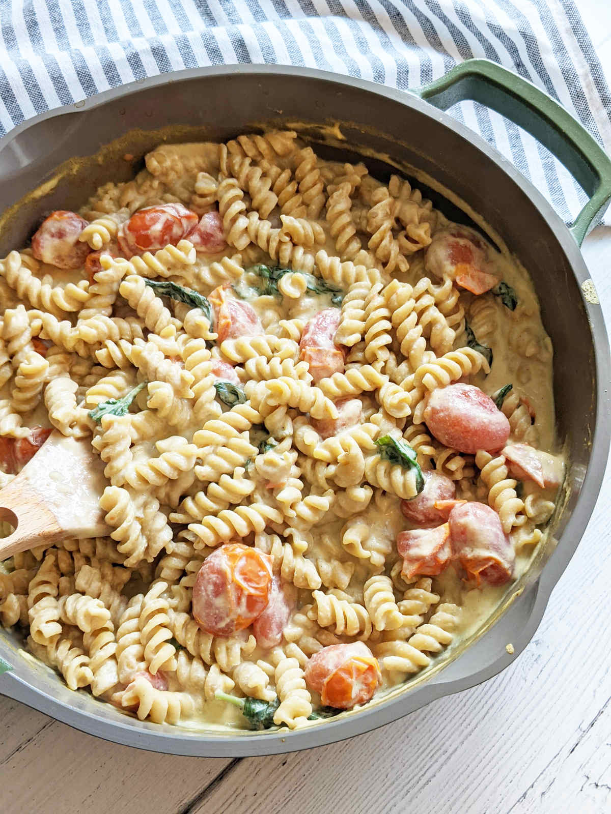 One pan full of vegan feta pasta