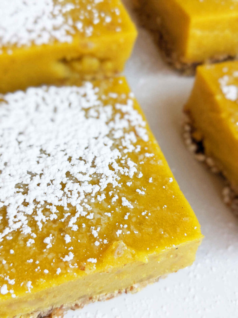 Lemon squares topped with powdered sugar