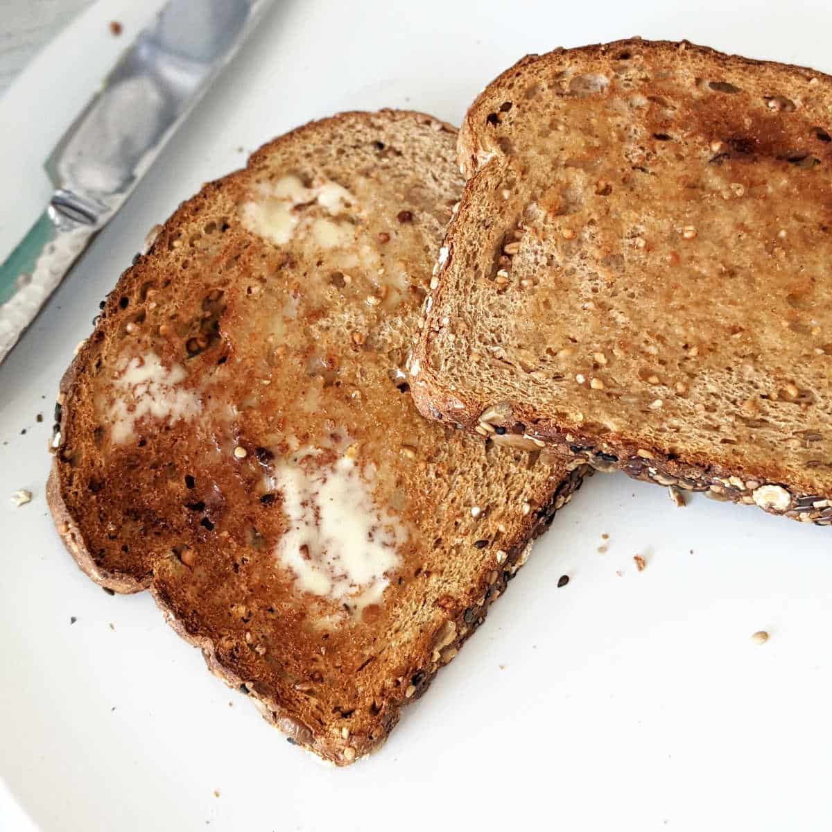 Toast smeared with butter.
