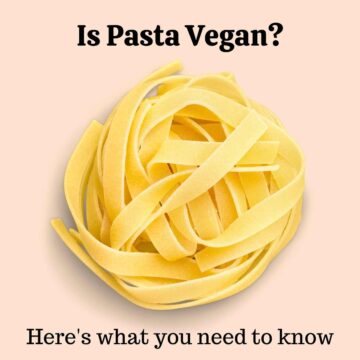 Ball of pasta with text overlay "Is pasta vegan? Here's what you need to know."