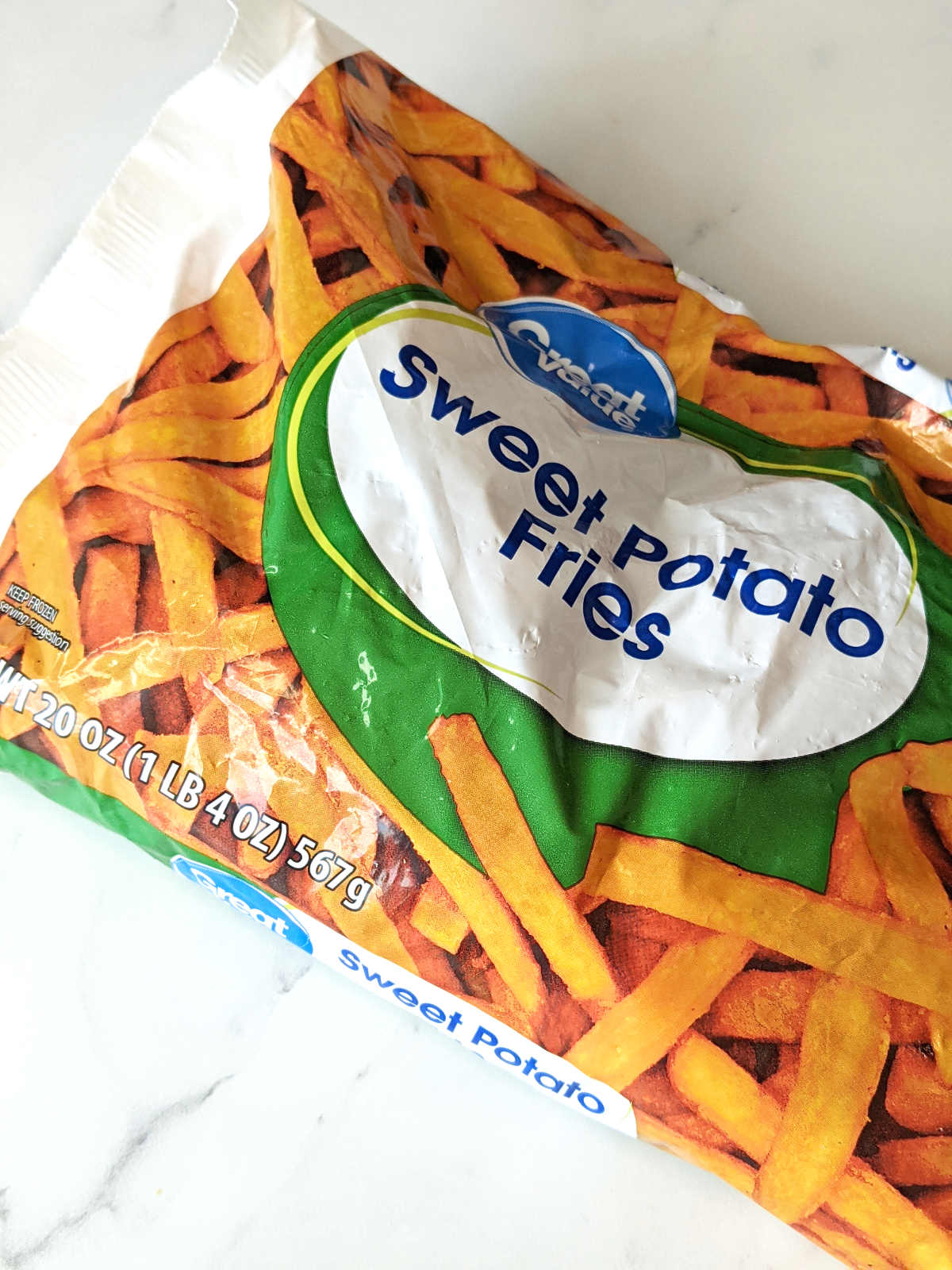 Bag of frozen sweet potato fries.