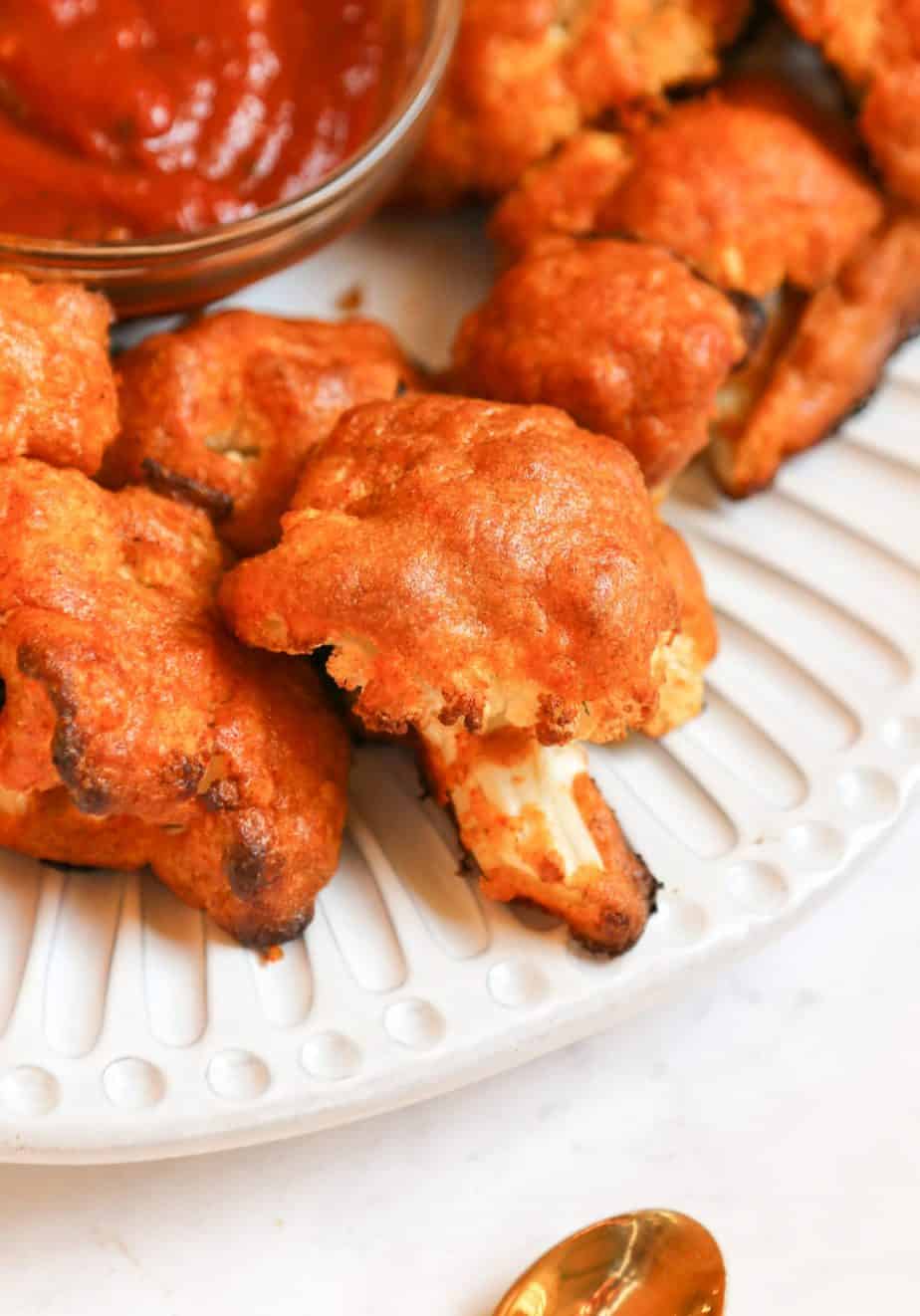 Cauliflower wings on a platter.