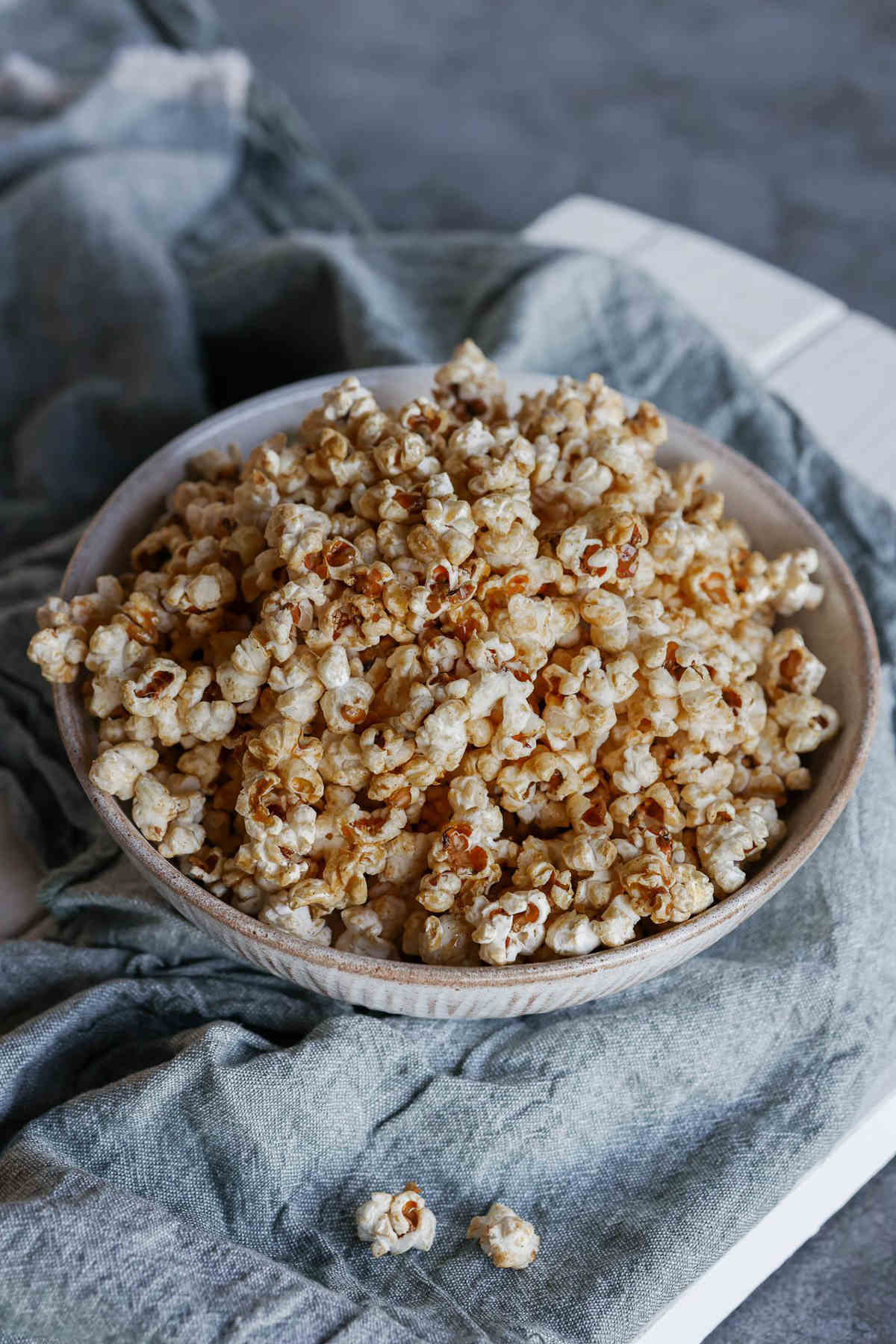 Caramel popcorn in large serving bowl.