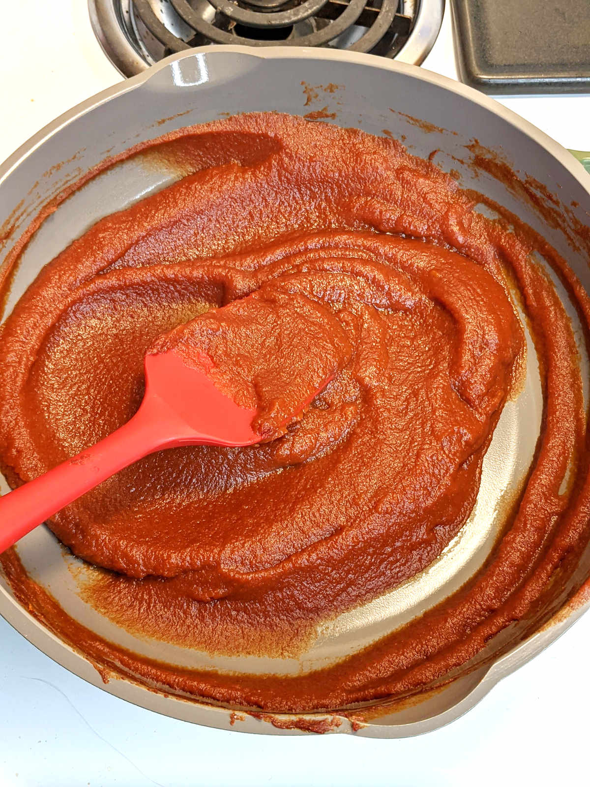 Vegan BBQ sauce in a pan.