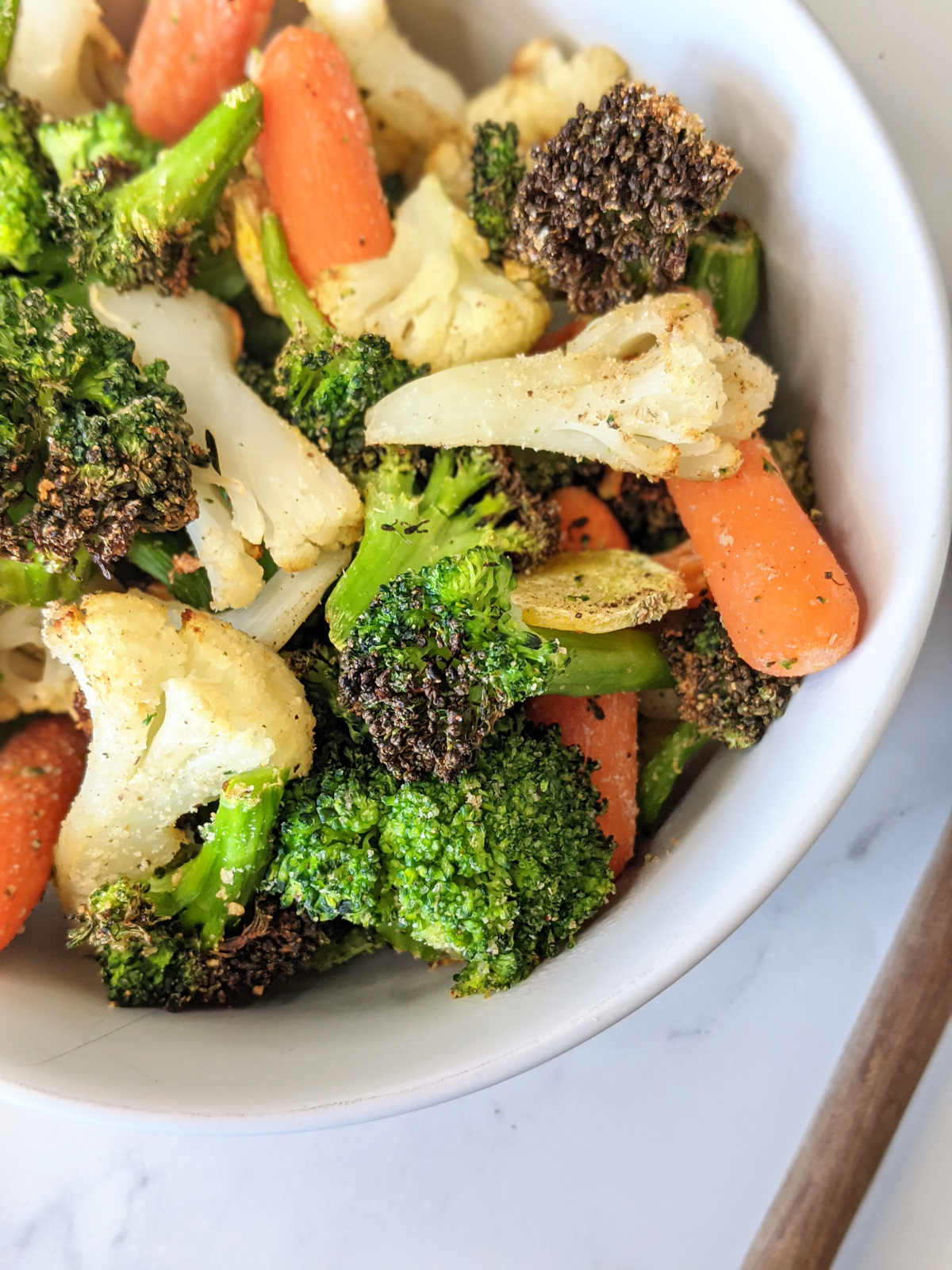 Roast frozen veggies in a bowl.