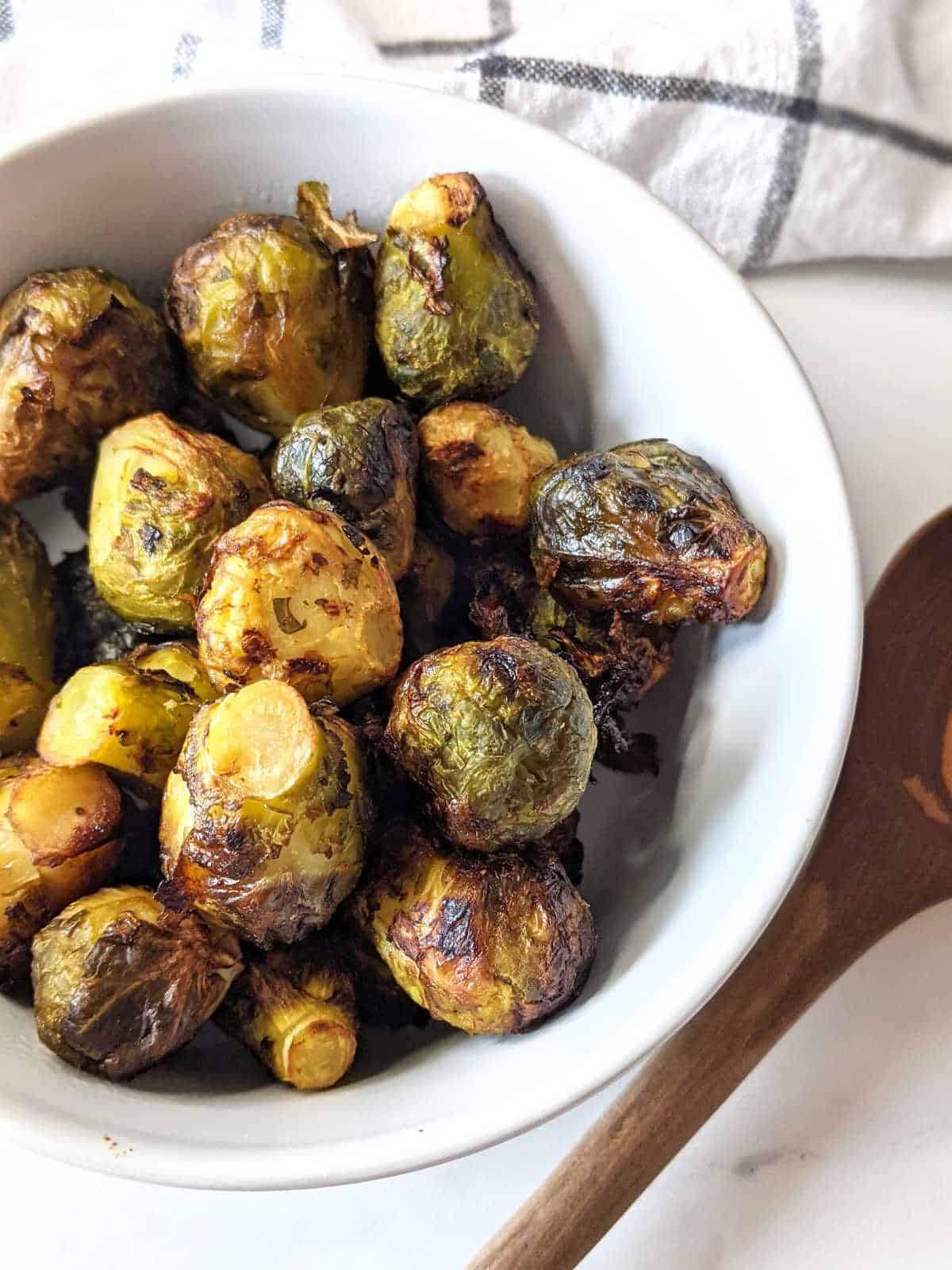 Roasted brussels sprouts in a bowl.