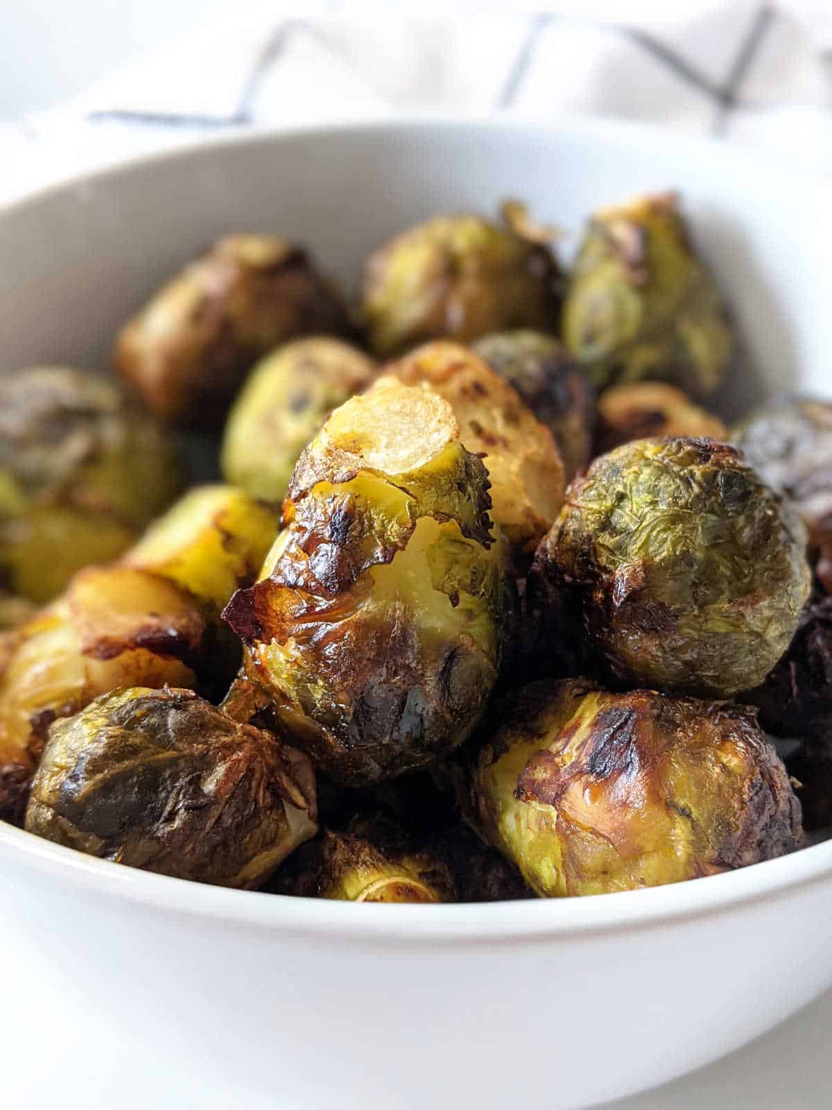 Roasted brussels sprouts in a bowl.