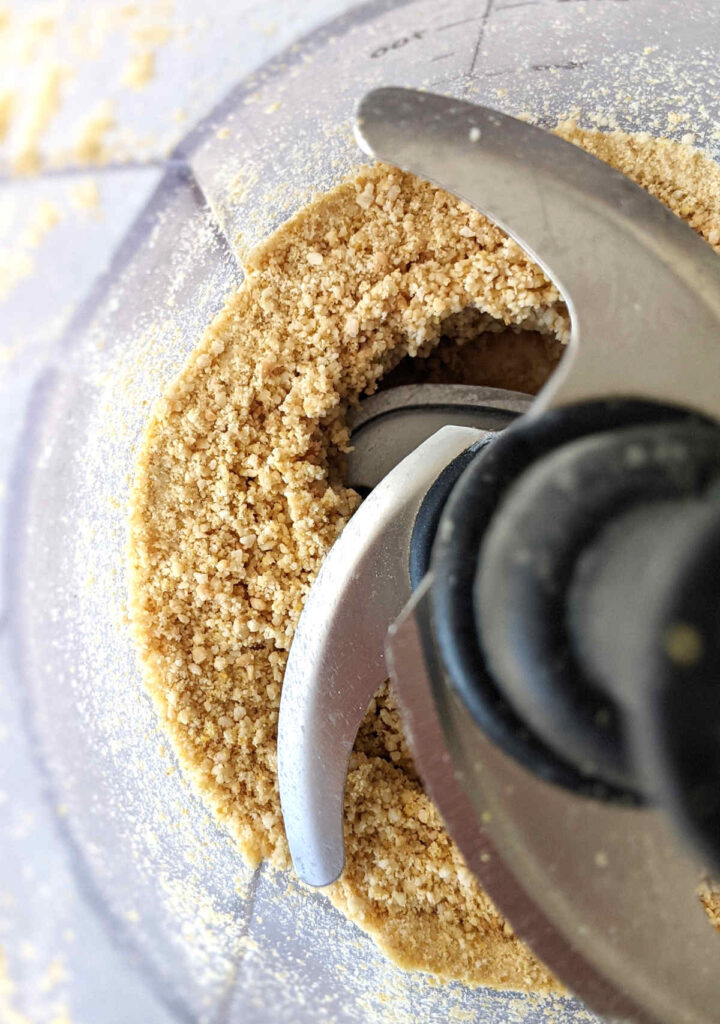 Vegan cashew parmesan in food processor.