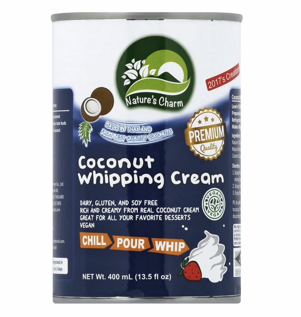 Can of Nature's Charm coconut whipping cream.