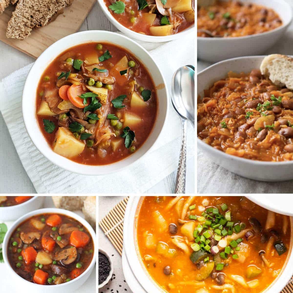 Collage of four vegan stews.