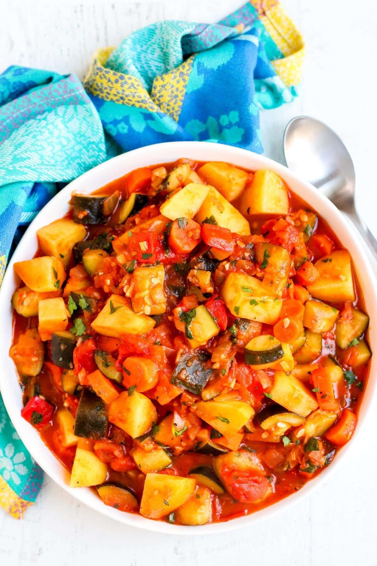 Large bowl of zucchini stew.