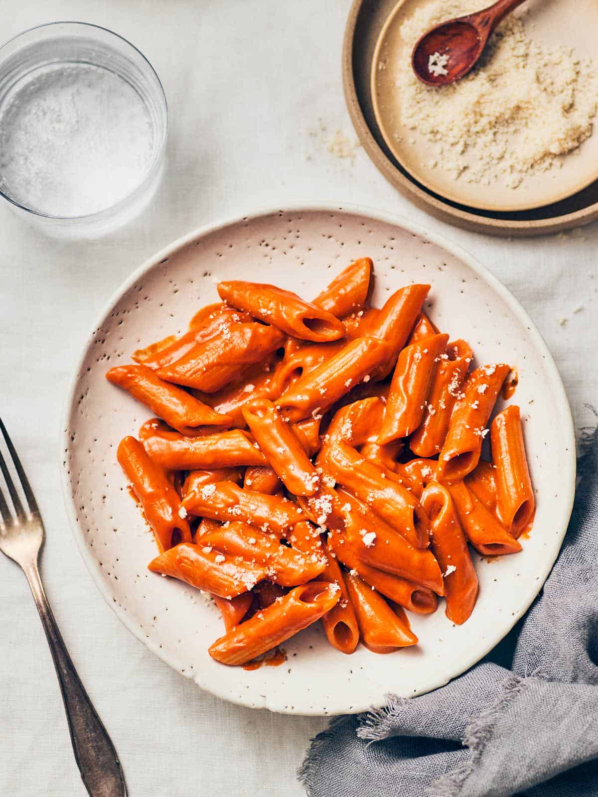 A plate of vegan vodka pasta.