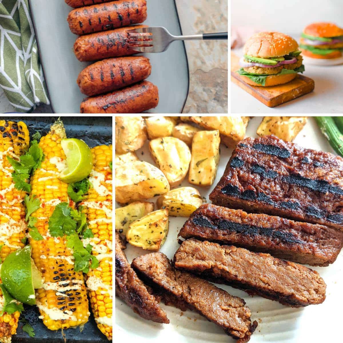 Collage of four vegan bbq recipes.