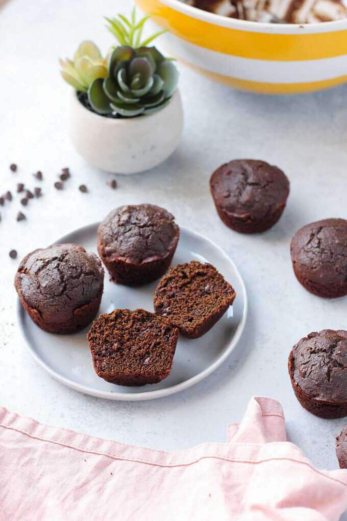 Vegan mocha muffins on a plate.