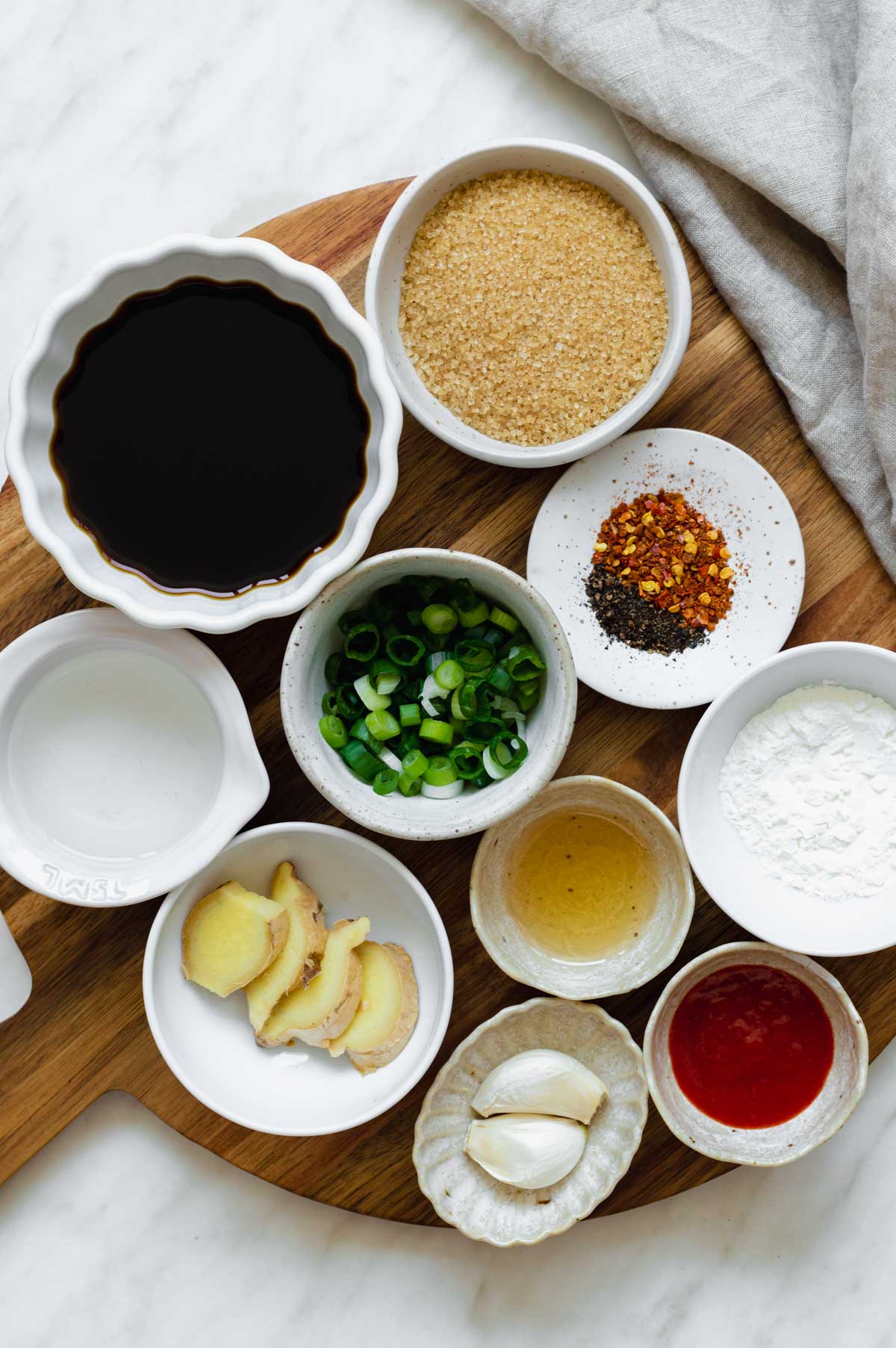 Gathered ingredients for making Korean BBQ sauce.