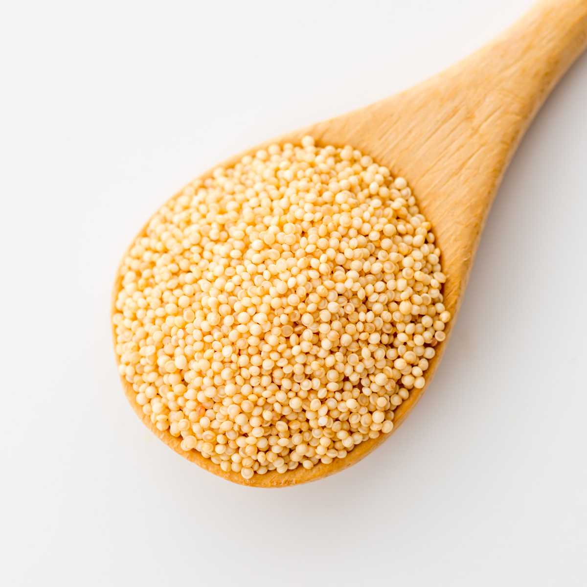 Wooden spoon holding dry amaranth.