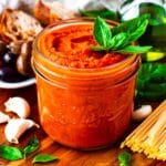 Hidden veggie pasta sauce in a glass jar.