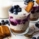Blueberry overnight oats topped with fresh blueberries.