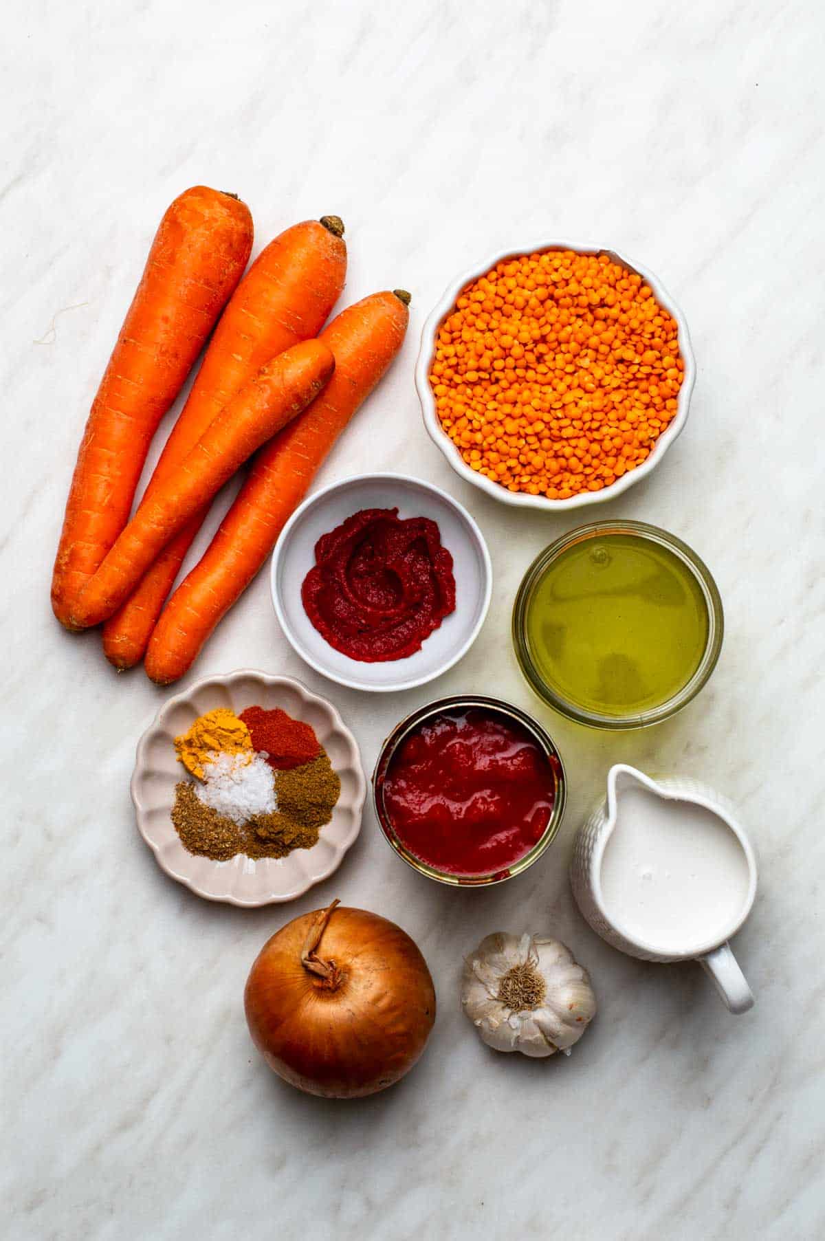 Ingredients for carrot and lentil soup