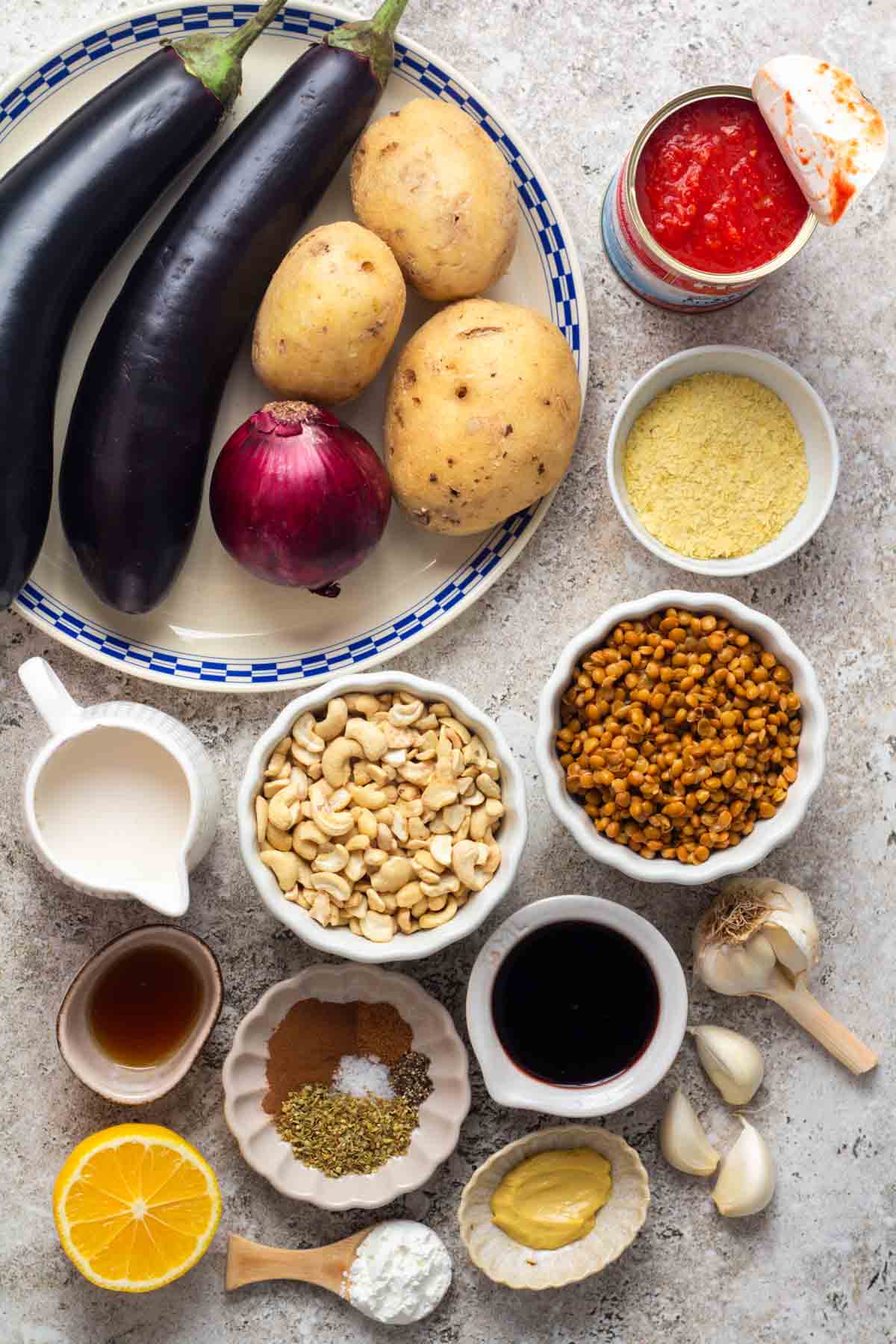 Ingredients for vegan moussaka.
